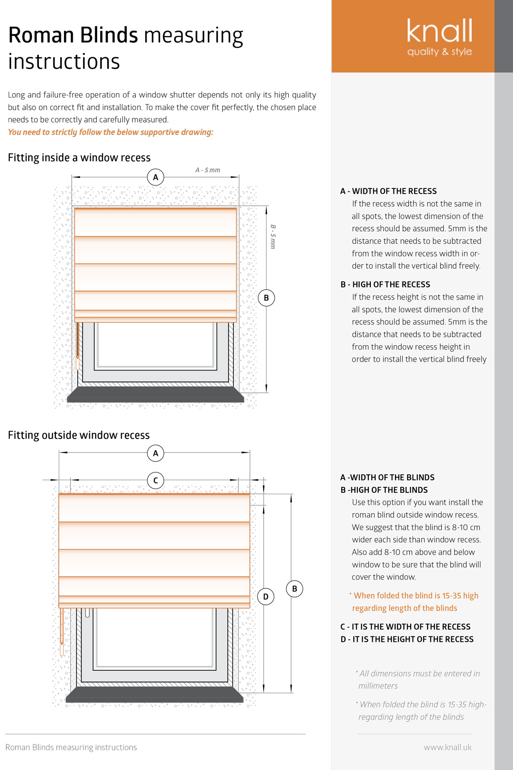 Roman blinds measuring