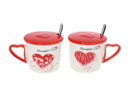 Sæt krus Beautiful Love og med låg 350ml
