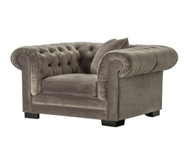 Lænestol Chesterfield Classic fløjl grå 118x96x77cm