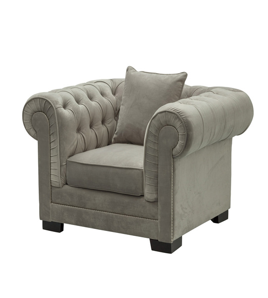 Armchair Chesterfield Classic Velvet Light Grey 118x96x77cm
